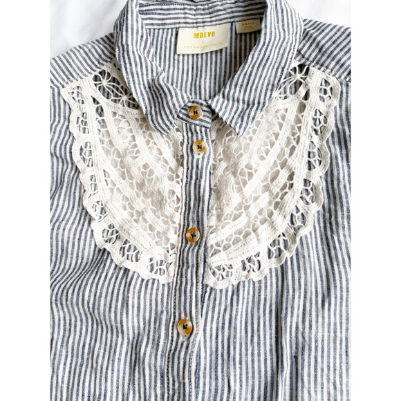 Maeve by Anthropologie Top Womens Med Blue Stripe Button 100% Linen Sleeveless - Picture 8 of 8